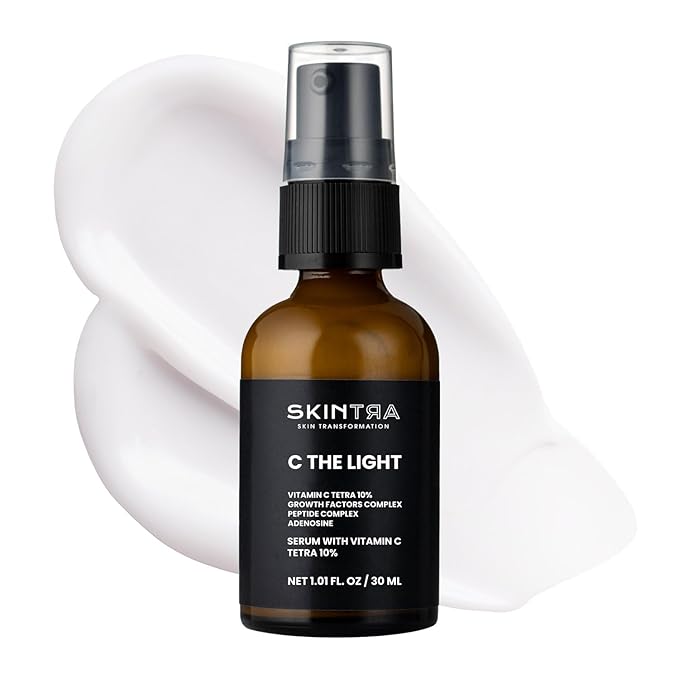 C The Light - 10% Stable Vitamin C Serum for Face, Neck, and Hands, Brightens & Firms Skin – Safe Vegan Formula Suitable for Sensitive Skin – 30 ml/Net 1.01 Fl. Oz