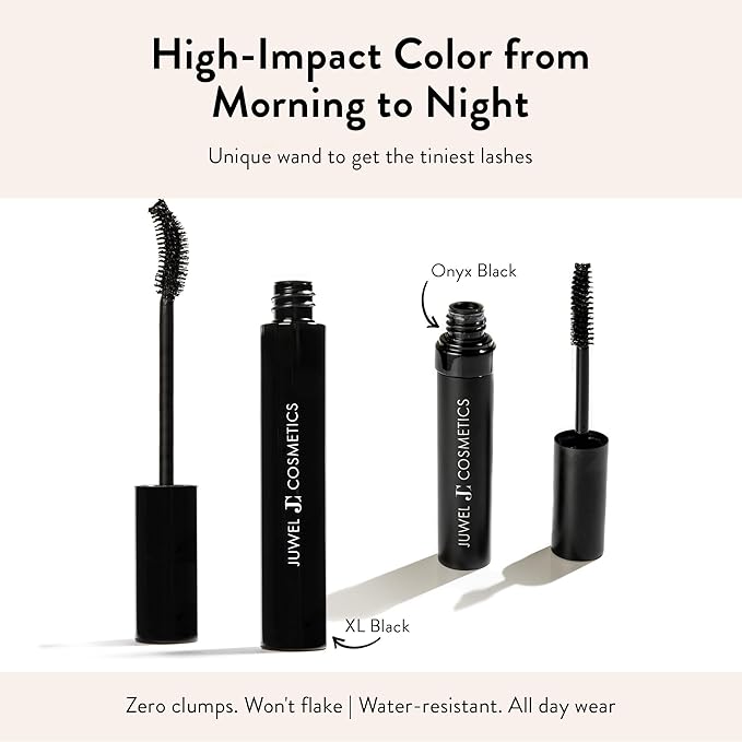 Juwel Cosmetics Onyx Black, Volumizing and Lengthening Mascara, Long-Wear Waterproof Mascara with Carnauba Wax and Beeswax, pH Balanced for Sensitive Eyes, Paraben-free, 10ml