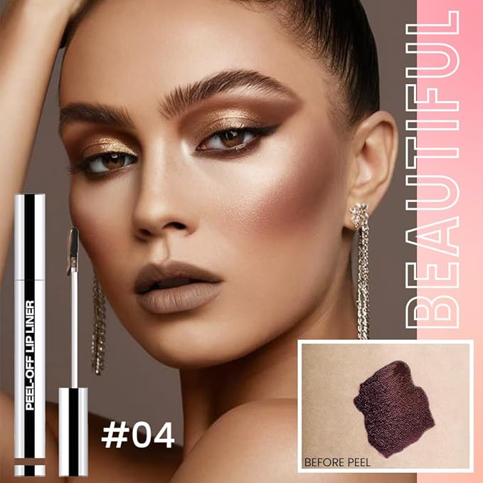 Light Taupe Liquid Matte Lip Liner Stain Peel Off with Tweezer, Long Lasting, Waterproof Matte Lipstick Lip Gloss Tattoo for Women, Transfer-prof Lip Tint Makeup for All Skin Types 04#