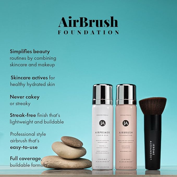 MagicMinerals AirBrush Foundation Set by Jerome Alexander – 3pc Set Includes Primer, Foundation and Kabuki Brush - Spray Makeup with Anti-aging Ingredients for Smooth Radiant Skin (Light Medium)