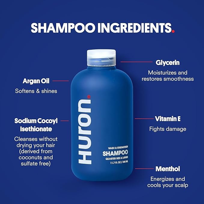 Huron Shower Kit - Shampoo, Conditioner, & Body Wash For Men - Sea Salt + Driftwood Scent - Hydrating & Nourishing Men’s Shampoo & Conditioner