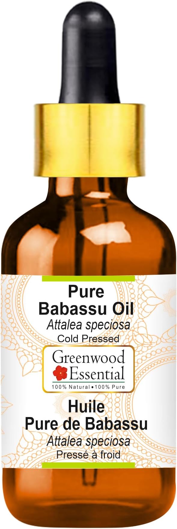 Greenwood Essential Pure Babassu Oil (Attalea speciosa) with Glass Dropper Cold Pressed 50ml (1.69 oz)