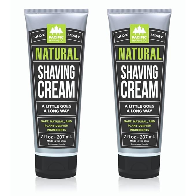 Pacific Shaving Company Natural Shaving Cream - Shea Butter + Vitamin E Shave Cream for Hydrated Sensitive Skin - Clean Formula for a Smooth, Anti-Redness + Irritation-Free Shave Cream (7 Oz, 2 Pack)