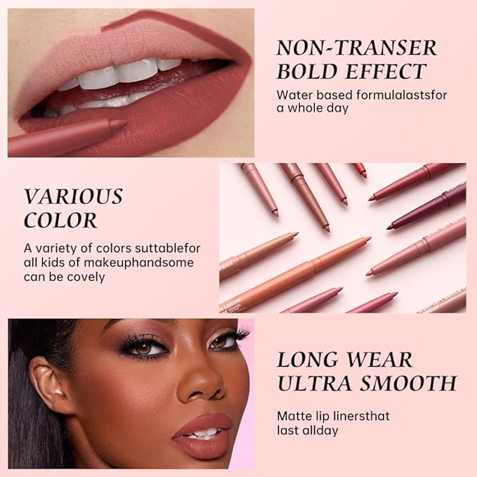 12 Colors Matte Lip Liner Pencil – Long Lasting Waterproof Lip Liner, Smudge Proof Transfer Proof Lip Pencil, High Pigment Lip Makeup for Defining & Filling Lips (06#, 1PCS)