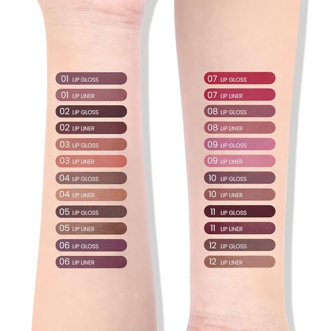 AMY'S DIARY 2pcs Matte Dark Red Lip Liner & Lipstick Makeup Set, Liquid Lipstick 24H and Lip Liner Set Matt Liquid Lips Make Up Waterproof Long Lasting (10#, 2 Pcs Set)