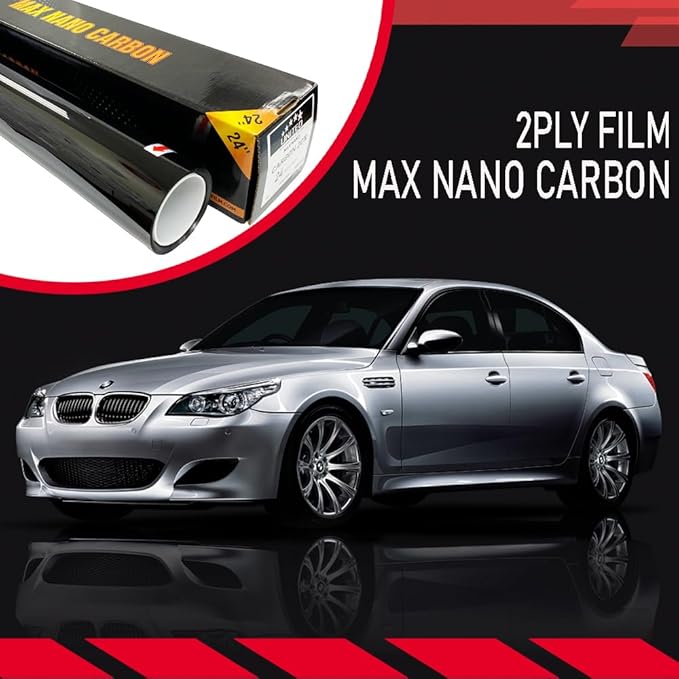 United Window Tint Car Film 24" in x 25'Ft MAX Nano Carbon Film 2Ply 5% VLT - Clear Polyester Privacy Window Tint Blocks UV/IR Rays, Heat & Glare- Laminate Adhesive with Lifetime Color Stability…