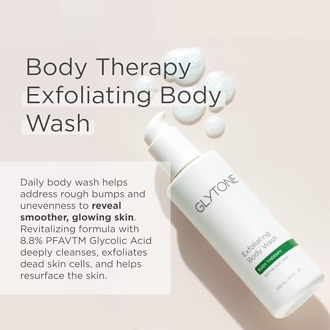 Glycolic Acid Body Wash – Exfoliating & Moisturizing Body Wash for Dry Skin, Reduce Keratosis Pilaris – Fragrance-Free Exfoliator with Glycolic Acid for Rough & Bumpy Skin, 6.7 Fl Oz