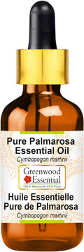 Greenwood Essential Pure Palmarosa Essential Oil (Cymbopogon martinii) with Glass Dropper Steam Distilled 50ml (1.69 oz)