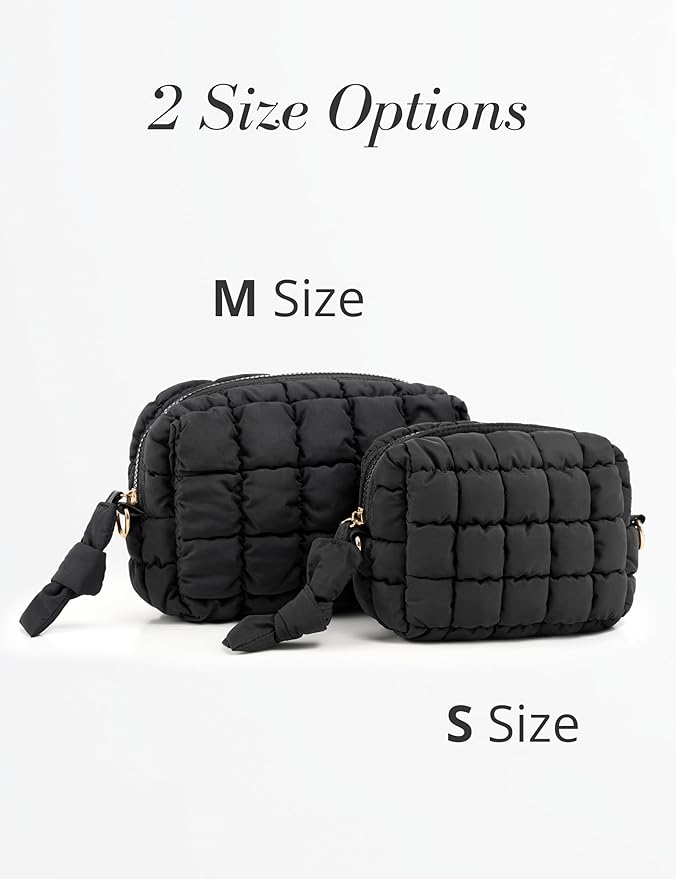 Yarnic Quilted Makeup Bag Cosmetic Bag, Travel Toiletry Bag for Women, Cute Makeup Bag Organizer Puffer Makeup Pouch (S, Deep Green)