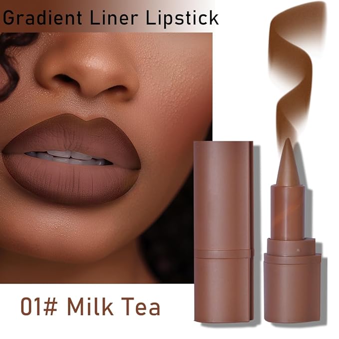 6PCS 2-in-1 Gradient Lip Liner and Lipstick Lip Combo Set - Achieve Flawless Contour and Gradual Ombre Effect with Easy-to-Use Crayon Form and Cone Tip, Dark Brown Black Lip Liner Set