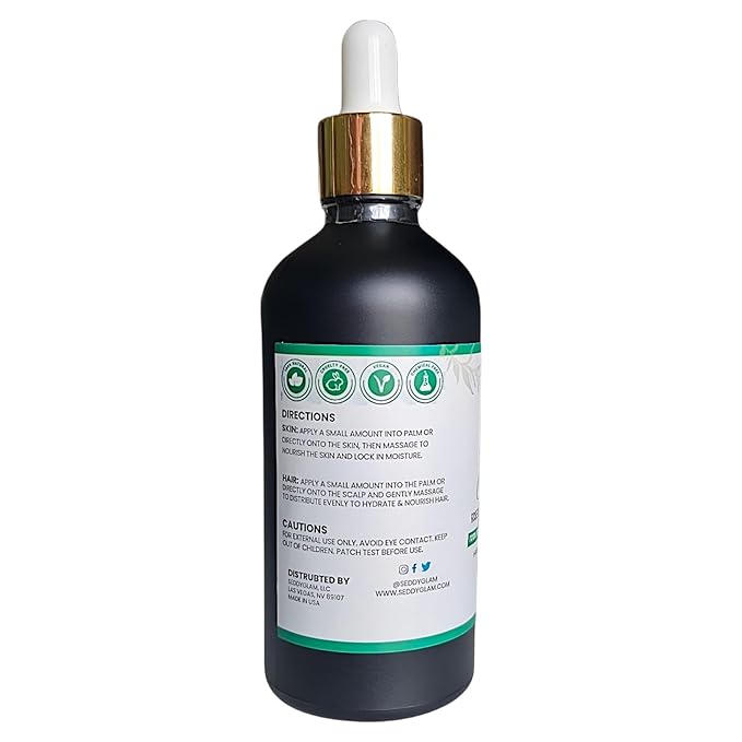 Seddy Organic Castor Oil with Rosemary & Peppermint in Dark Glass Bottle - Cold Pressed | Hexane-Free | Scalp, Hair, Eyelashes, Eyebrows, Skin, & Nails | Hair Treatment Oil - 3.4 Fl. Oz
