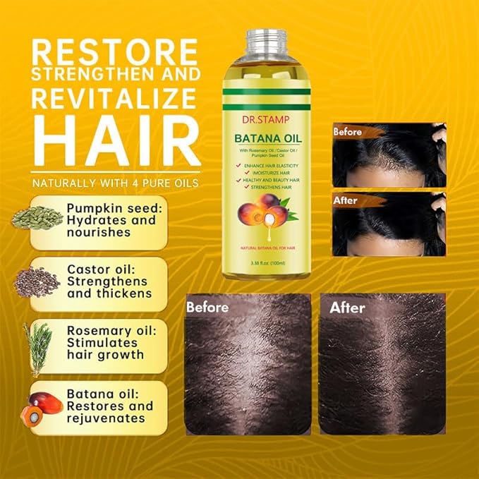 Batana Oil for Hair Growth & Scalp Care – 4-in-1 Liquid Batana Oil with Rosemary, Castor & Pumpkin Seed Oil – Strengthens, Moisturizes & Revitalizes Dry, Damaged Hair (1 Pack)