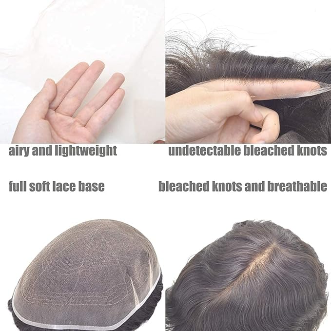 Lordhair Toupee for Men Full French Lace Hairpieces, Base Size 6x8 inch Hair Replacement System for Men #3