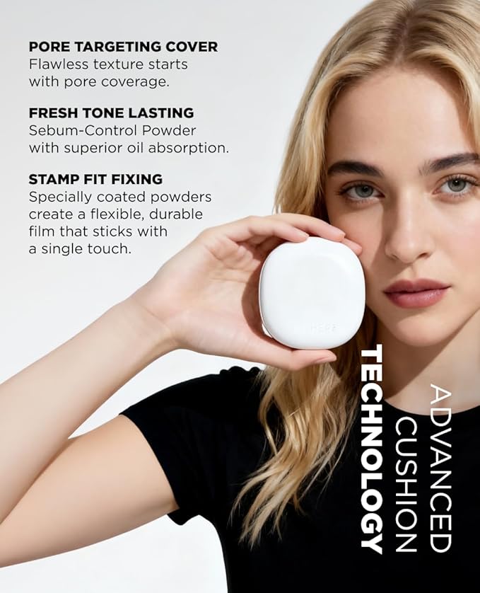 EITHER& Glow Pixel Cushion Foundation, Natural Coverage, Glow Finish – Up to 100 Hours, Moisturizing and Hydrating, Korean Beauty (#17N Vanilla, 12g)