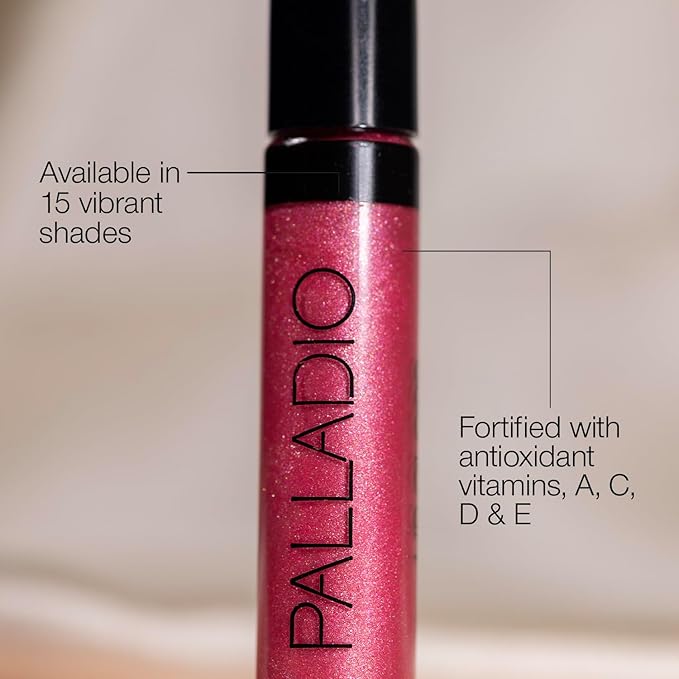 Palladio Lip Gloss, Non-Sticky Lip Gloss, Contains Vitamin E and Aloe, Offers Intense Color and Moisturization, Minimizes Lip Wrinkles, Softens Lips with Beautiful Shiny Finish, Pink Pearl