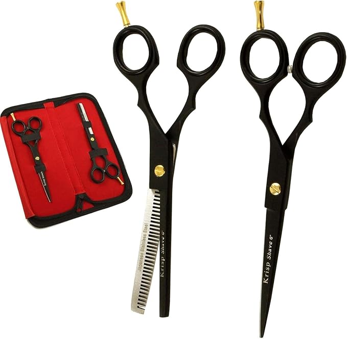 Professional Hair Cutting Scissors - Krisp Shave Stainless Steel Salon Barber Thinning Scissor (6 Inch) - Shears for Men's Beard Mustache Women Kids Pets Haircut All Purpose Shear Kit/Set, KSP-785