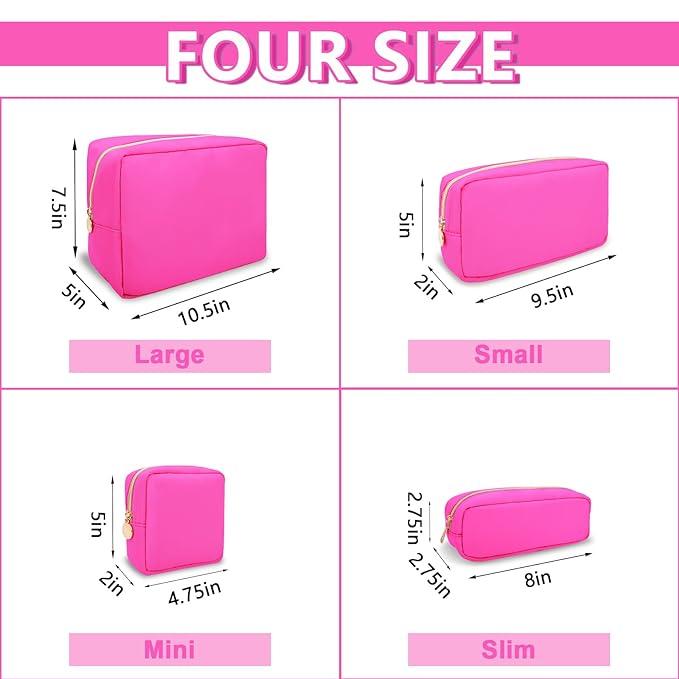 6 Pcs Waterproof Small Makeup Bag Pouch for Purse,Nylon Travel Toiletry Storage Bag Cute Preppy Cosmetic Bag for Women Girl,Durable Makeup Organizer Bag Skincare Bag Purse with Zipper for School