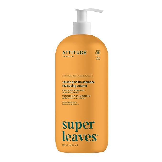 ATTITUDE Volume and Shine Hair Shampoo, EWG Verified, For Thin Hair, Naturally Derived Ingredients, Vegan and Plant Based, Soy Protein And Cranberries, 32 Fl Oz