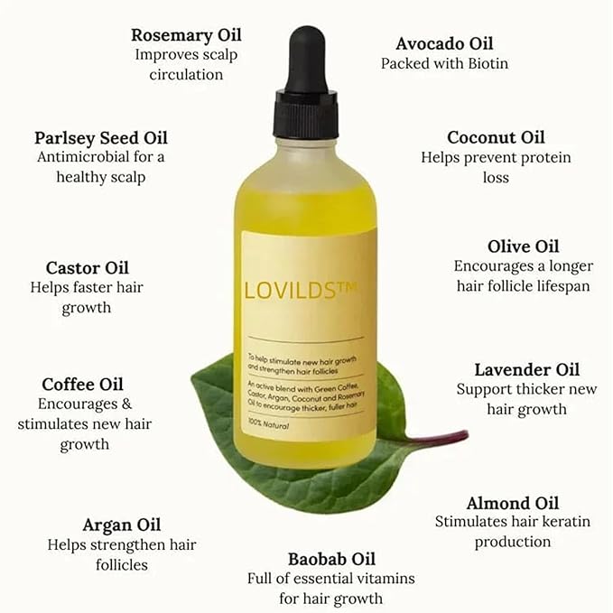 LOVILDS Rosemary Hair Growth Essence, Lovilds Rosemary Hair Growth Oil - 2 Ounce, Rosemary Rosemary Hair & Hair Strengthening Oil for All Hair Types (1 Bottle)