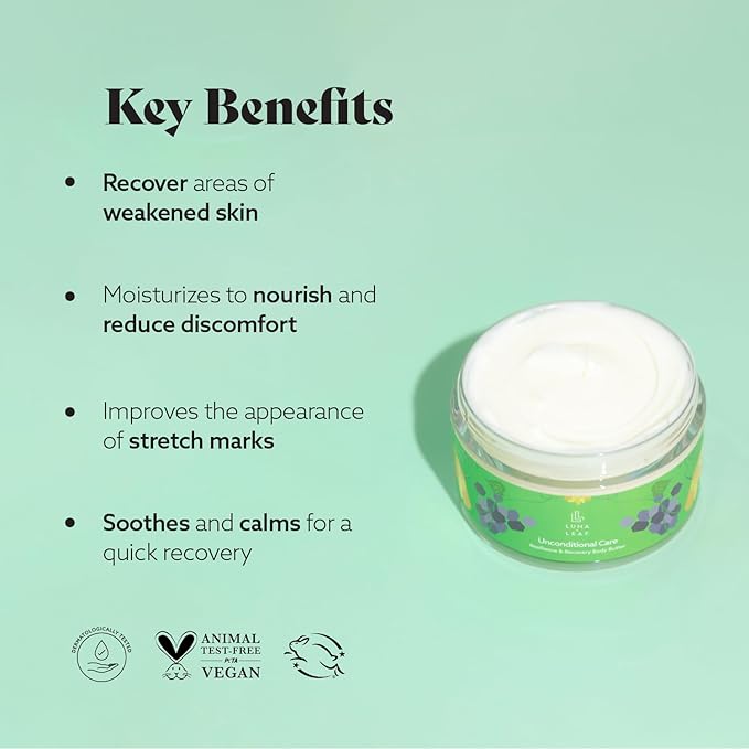LUMA & LEAF Unconditional Care Whipped Body Butter – 5 fl oz Natural Shea Butter Body Cream with Grapeseed Oil, Tasmanian Pepperberry & Vitamin E – Ideal for Deep Hydration & Scar Repair
