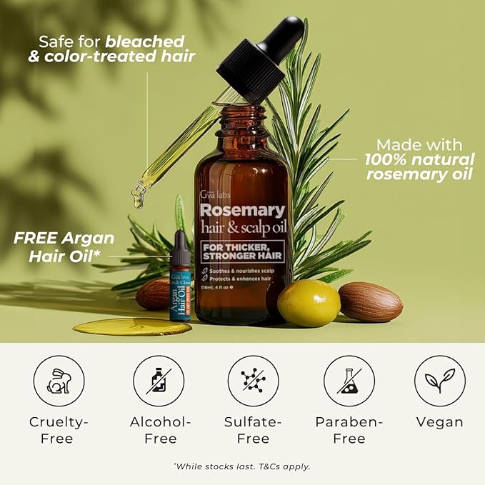 Gya Labs Rosemary & Castor Hair Oil - 4 Fl Oz - for Scalp Health, Strengthens & Protection from Damage