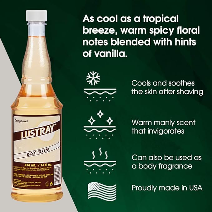Clubman Lustray Bay Rum After Shave Lotion for Men – Classic After Shave Splash, Soothing & Refreshing Aftershave Scent, 14 fl oz
