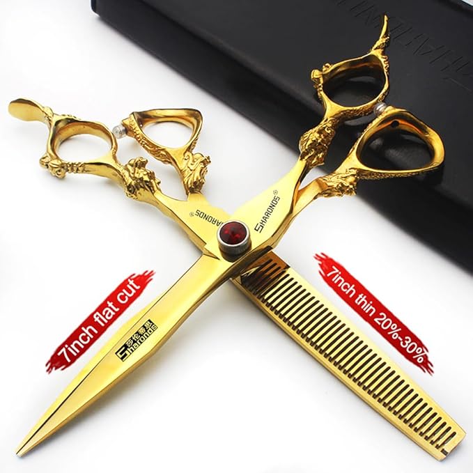 6/7/7.5/8/9-inch professional hair clipper set, stainless steel sharp hair clippers, hairdresser specific scissors (7 in-2pc-B)