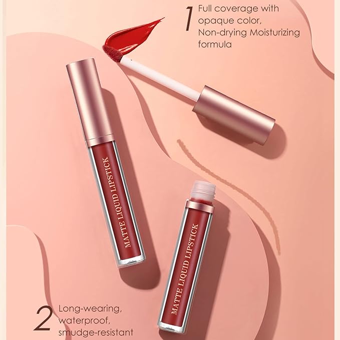 BestLand 6Pcs Matte Liquid Lipstick and Lip Liner Set, Non-Stick Cup Not Fade Waterproof 24 Hour Lip Gloss Nude Brown Lip Liner Pencil for Women, labiales mate 24 horas originales (Set B)