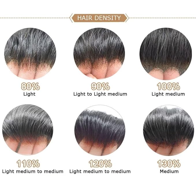 Toupee for Men French Lace Center Human Hair Replacement Systems Transparent Lace Center Hair Piece Mens Toupee Hair Units for Man V-Looped Front Male Hair Prosthesis 6"X9" 4# MEDIUM BROWN