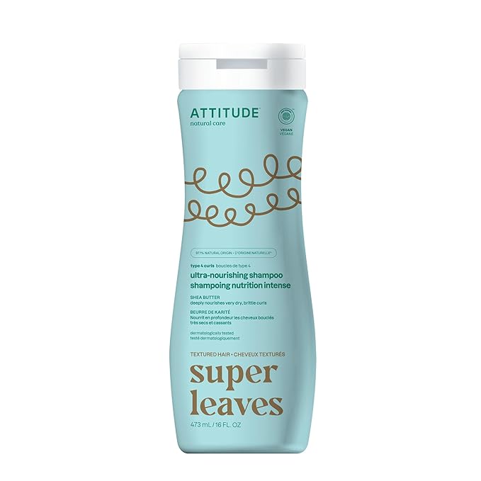 ATTITUDE Ultra-Nourishing Shampoo for Curly Hair with Shea Butter, EWG Verified, Vegan and Naturally Derived 4a, 4b, 4c Curl Type, Deeply Nourishes Curls, 16 Fl Oz