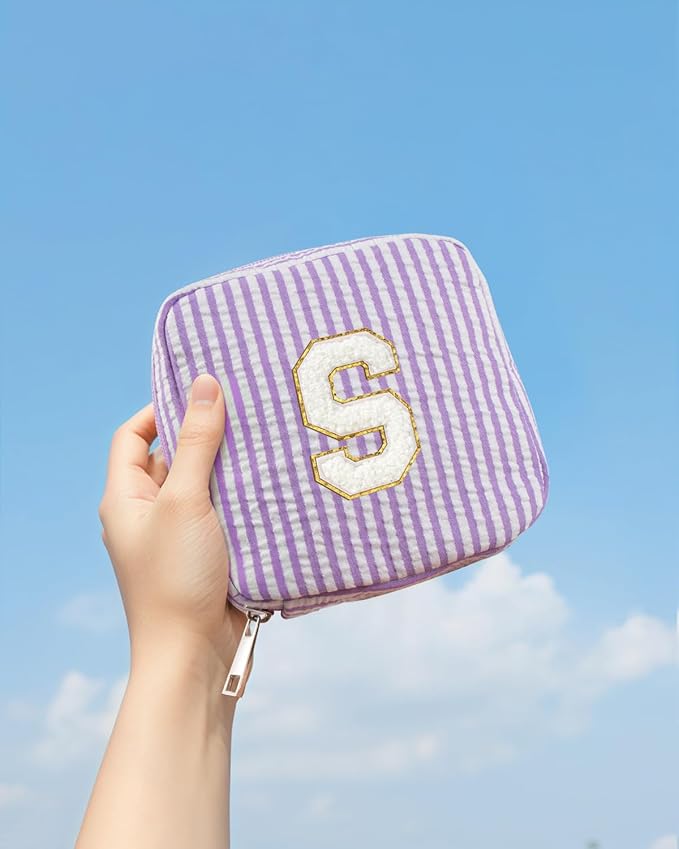 LETGO Preppy Stuff Tween Girls Gifts 2 Pieces Monogram Makeup Pouch Makeup Organizer Bag Beauty Bag Personalized Friend Sister Wife Wedding Bride Birthday Gifts for Women Her Preppy