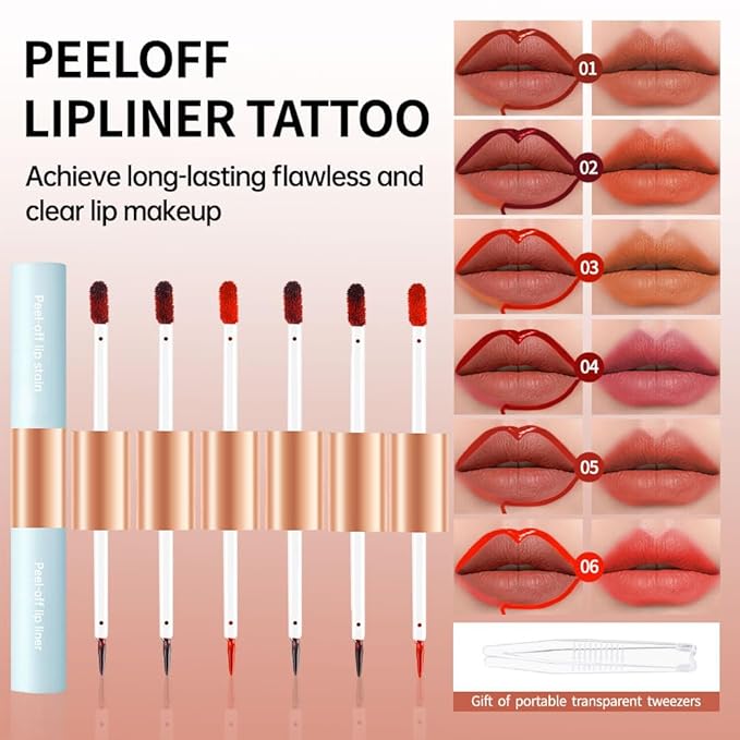 Matte Lip Liner Peel Off Lip Stain, Long Lasting Peel Off Lip Liner Stain, Peel-off Lip Gloss For All Skin Types, Transfer-proof Highly Pigmented Color Waterproof, (05#, Pack of 1)