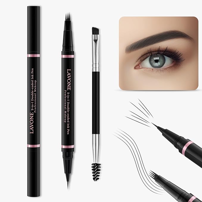 Eyebrow Pencil,2-in-1 Waterproof Eyebrow Pen with 4 Tip Brow Pen and Ultra-Precise Brow Pencil,with Dual-ended Eyebrow Brush,Eyebrow Makeup for Natural Looking Eyebrows - Dark Grey