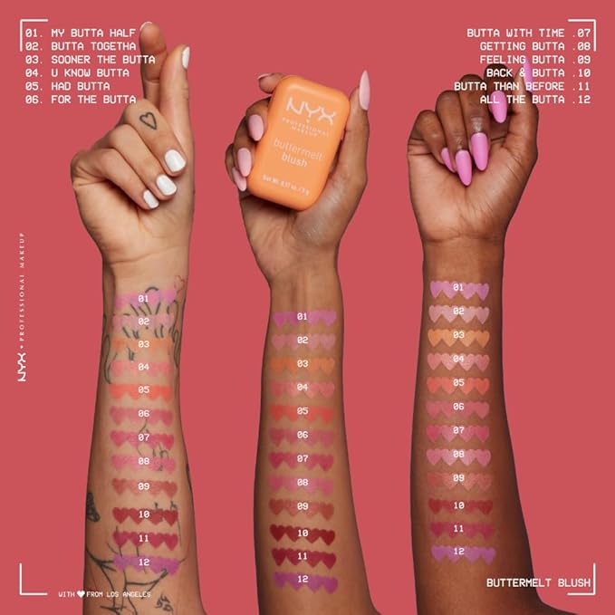 NYX PROFESSIONAL MAKEUP Buttermelt Powder Blush, Fade and Transfer-Resistant Blush, Up to 12HR Make Up Wear, Vegan Formula - All The Butta