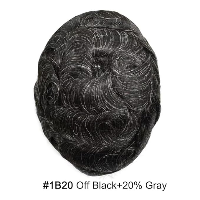 FACE MIRACLE Hair System for Men French Lace Mens Toupee Human Hair Replacement System Lace with PU Toupee for Men Male Hair Piece Wigs 6"X8" #1B20 Off Black with 20% Gray