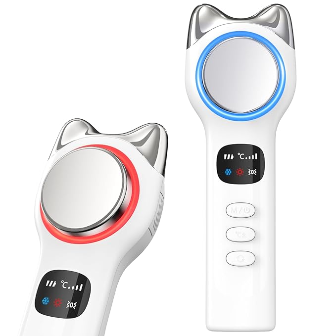 Warming and Cooling Firming Device, Light Face Tool with Vibration, Electric Skin Care Kit, Facial Massager with 46-70℉ Cold, 100-117℉ Hot