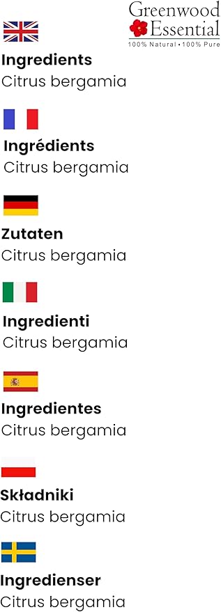 Greenwood Essential Bergamot Essential Oil (Citrus bergamia) with Glass Dropper | Pure | Non-Sticky | Non-Greasy | Lightweight | Men & Women | All Skin Types | Steam Distilled 100ml (3.38 oz)