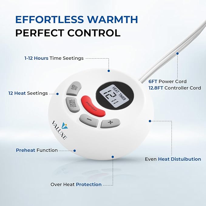 Heated Mattress Pad California King Quilted Zone Heating Electric Bed Warmer Comfort Heat Mattress Pad Cover Dual Controller（10 Heat Setting | 1-12 Hours Auto Shut Off | with 8-21 Inch Deep Pocket）