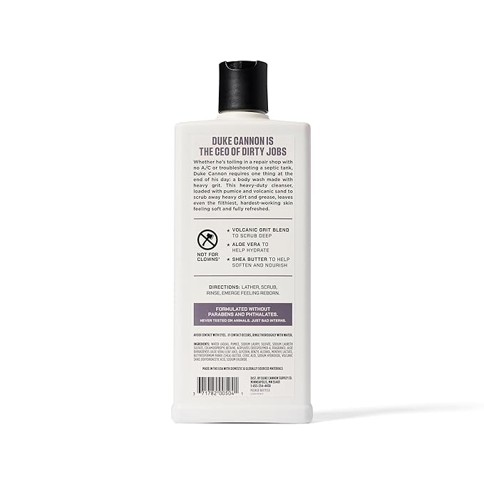 Duke Cannon Heavy Grit Body Wash - Deep Cleaning, 18oz | Industrial Strength Formula for Men, Refreshing Scent, Tough on Dirt & Sweat, Clean Skin & Invigorating Cleanse
