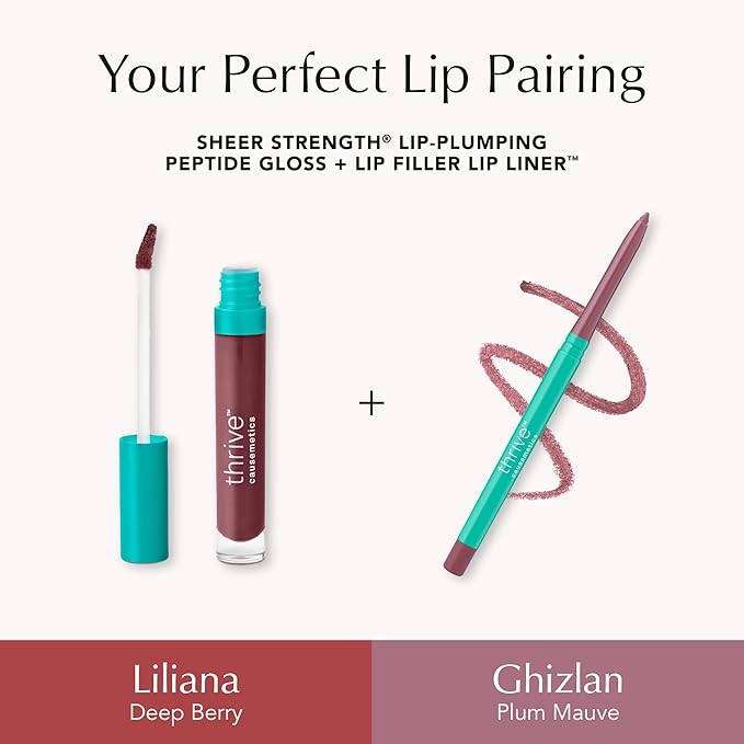 Thrive Causemetics Lip Filler Long-Wearing + Plumping Lip Liner, Shea Butter Hydrating Lip Plumper Retractable Lip Liner Pencil, Built In Sharpener, Vegan & Cruelty Free, Ghizlan (Plum Mauve)