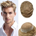 Toupee for Men French Lace Center Human Hair Replacement Systems Transparent Lace Center Hair Piece Mens Toupee Hair Units for Man V-Looped Front Male Hair Prosthesis 6"X8" #20 light ash blonde