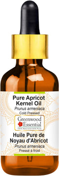 Greenwood Essential Pure Apricot Kernel Oil (Prunus armeniaca) with Glass Dropper Cold Pressed 100ml (3.38 oz)