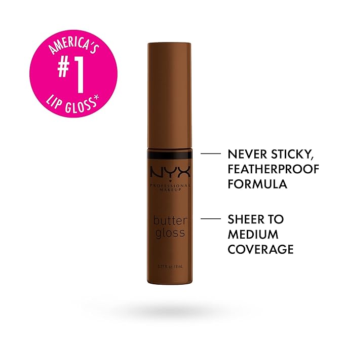 NYX PROFESSIONAL MAKEUP Butter Gloss Brown Sugar, Non-Sticky Lip Gloss - Caramelt (Medium Brown) (Pack of 2)
