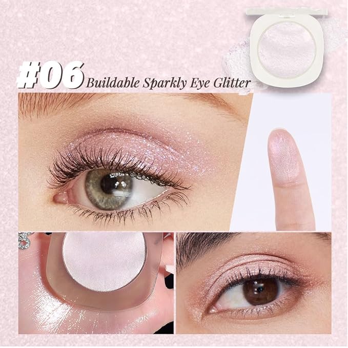Light Pink Cream Glitter Shimmer Metallic Eyeshadow Palette Makeup, Natural Single Mini Instant Holographic Eyeshadow For Women, Sombras Crema Para Ojos, Talc, Paraben & Cruelty Free