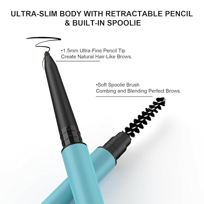 TurritopsisD Eyebrow Pencil Liner (2-Pack Auburn) Waterproof Long-Lasting Retractable Extra-slim Pen Fine-tip Built-in Brush Create Eye Brow Natural Makeup