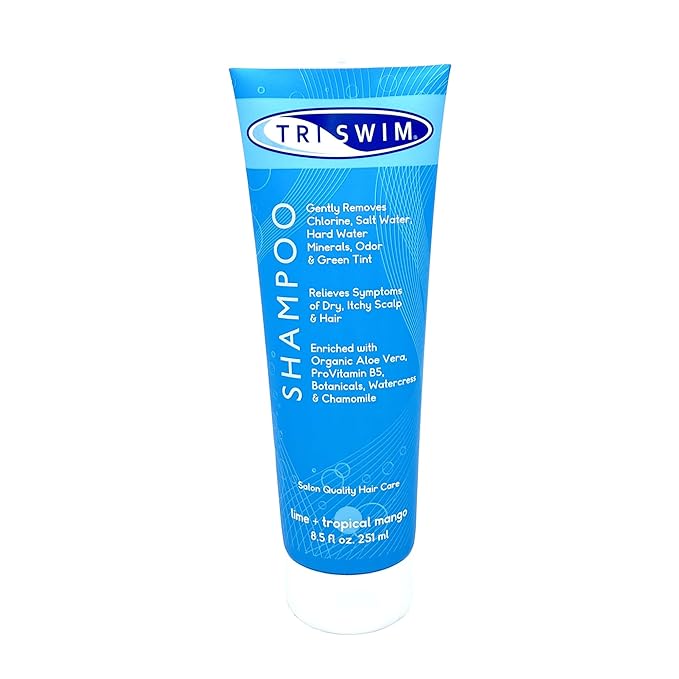 TRISWIM Chlorine Removal Shampoo 8.5oz | Removes Chlorine, Bromine, Hard Water Minerals & Saltwater| Hydrates & Restores Hair | Safe for Color-Treated Hair | Lime + Tropical Mango Scent