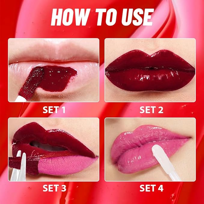 Raspberry Peach Lip Stain Peel Off Lip liner and Lip oil with Tweezer, Dual-Ended Peel Off Lip Stain Tattoo, Highly Pigmented Long Lasting Waterproof, Transfer-proof for All Skin Types, 03#