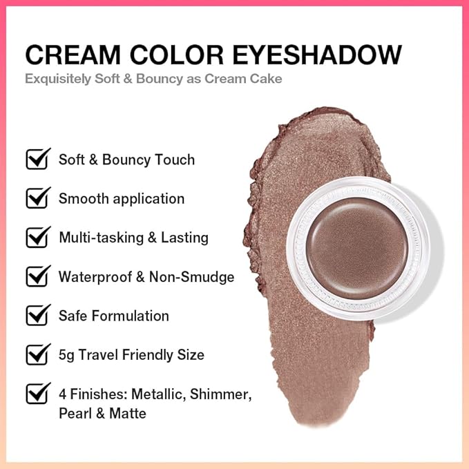 Kaely Single Cream Eyeshadow Pot, Bronze Shimmer Eye Shadow for Older Women High Pigmented Waterproof, Natural Eyeshadow Palette Makeup Brightener, sombras en crema para ojos, Blendable, 20