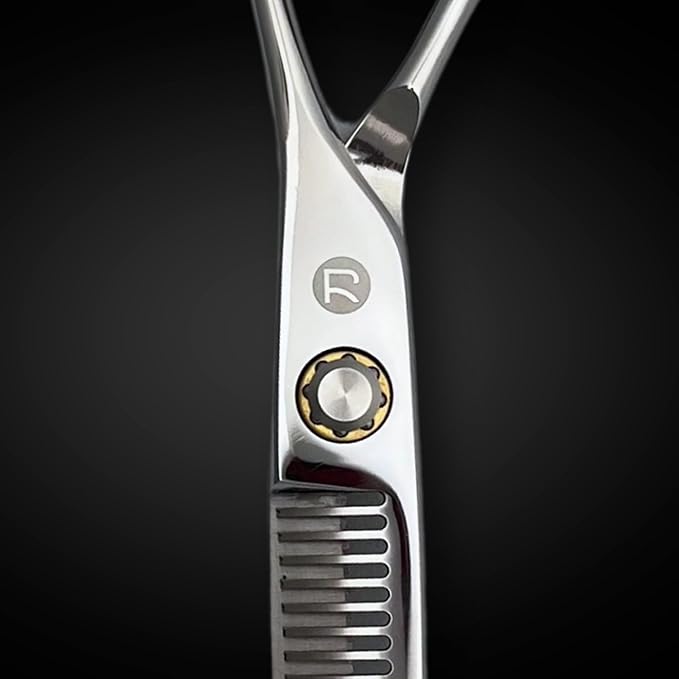 Professional Hair Cutting Scissors - 6 or 7 Inch Sizes - Convex Blade - Japanese 440C Stainless Steel - For Wet or Dry Cutting - Saki Shears Musashi For Hairdressers and Barbers (Thinning 6 Inches)