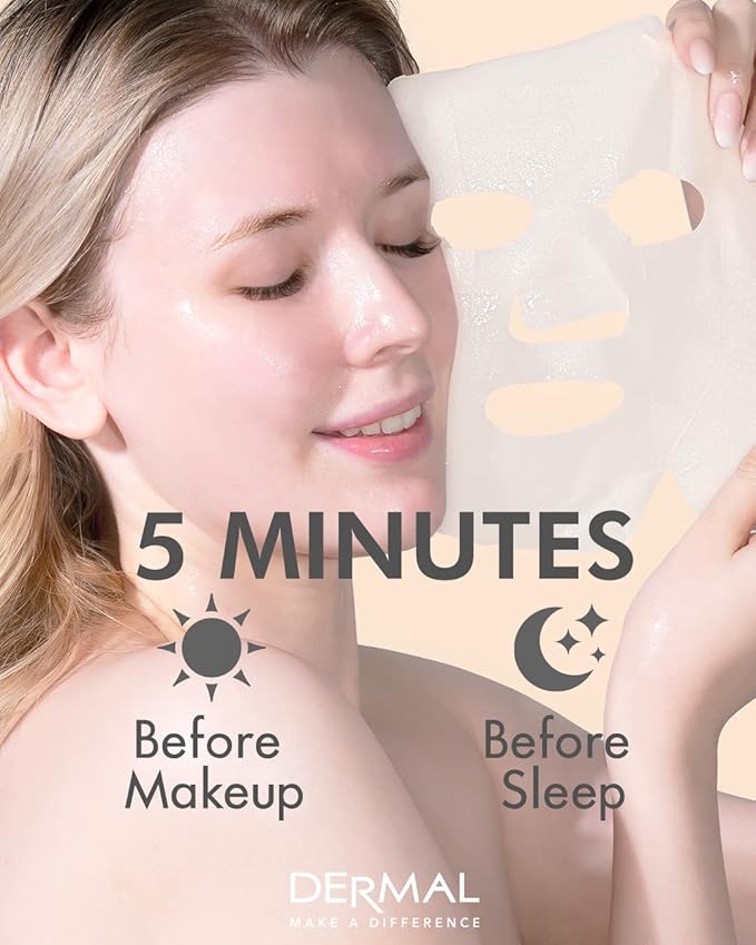 DERMAL 78 Combo Pack Collagen Essence Korean Face Mask - Hydrating & Soothing Facial Mask with Panthenol - Hypoallergenic Self Care Sheet Mask for All Skin Types - Natural Home Spa Treatment Masks